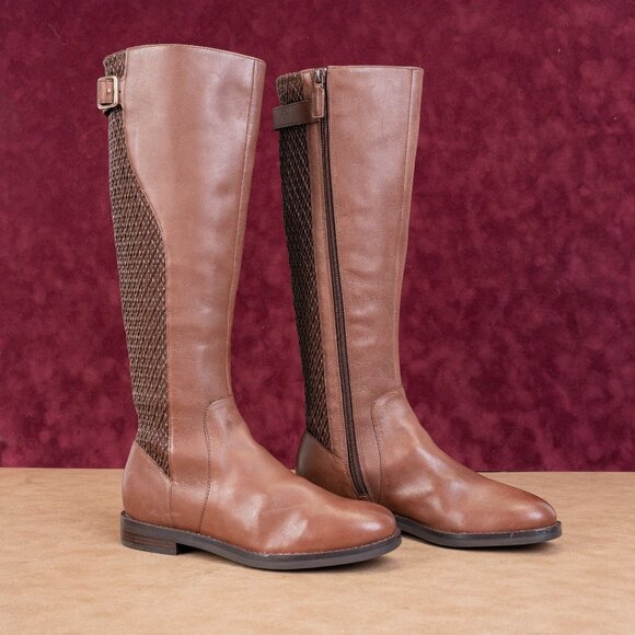 Cole Haan Women Idah Brown Leather Riding Equestrian Knee Boots sz 6.5 - Picture 1 of 10
